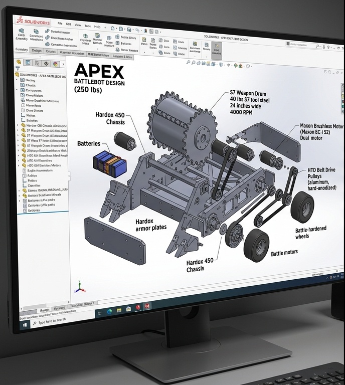 Heavyweight Combat Robot Kinetic Drum CAD Assembly