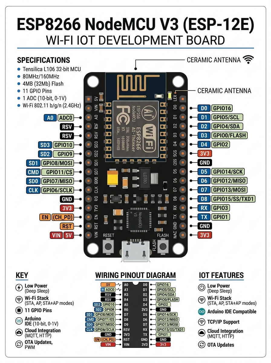 ESP8266 NodeMCU V3 ESP-12E Wi-Fi Development Board Pinout