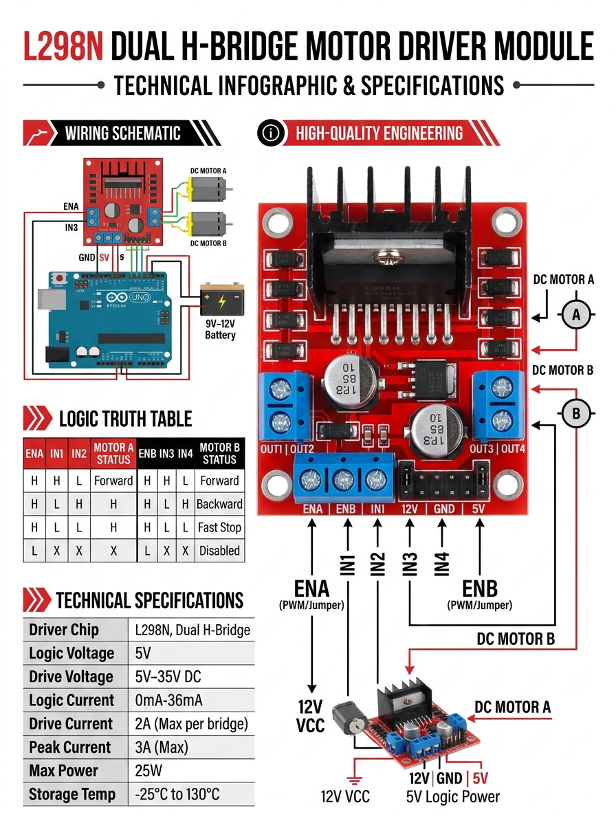 L298N Dual H-Bridge Motor Driver Module